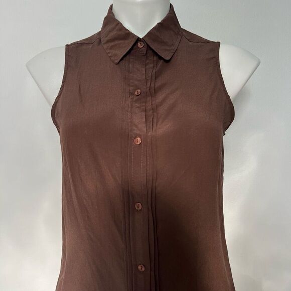Y2K Jaclyn Smith 100% silk chocolate brownbutton down tank top - Picture 2 of 11